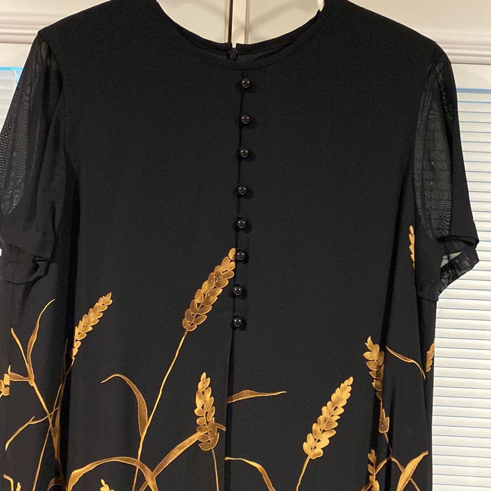 Vintage Evan PICONE black and gold dress size 14 petite - Picture 2 of 6